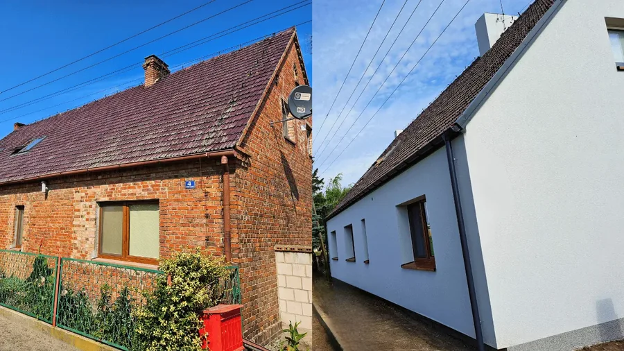 Dom parterowy po ociepleniu, przed i po, okolice Poznania